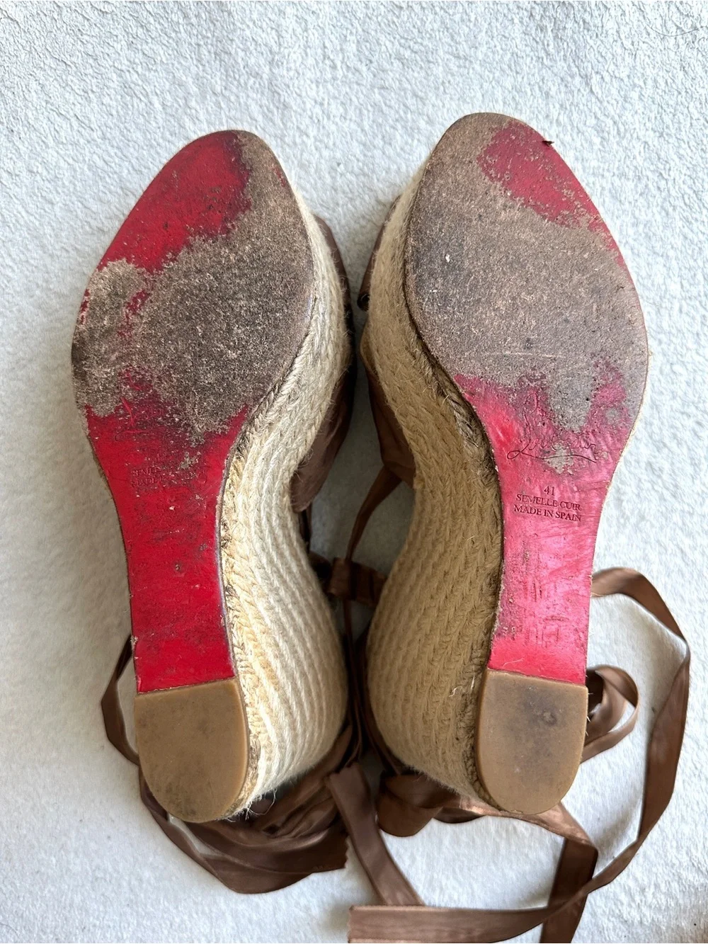 Christian Louboutin Satin Lace Espadrille Wedge Sandals EU 41 US 10